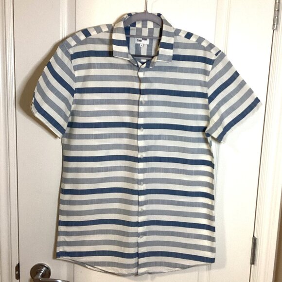 Frank & Oak Men's Button Down Short Sleeve Shirt Cotton Size M Stripes Classic - Picture 1 of 10